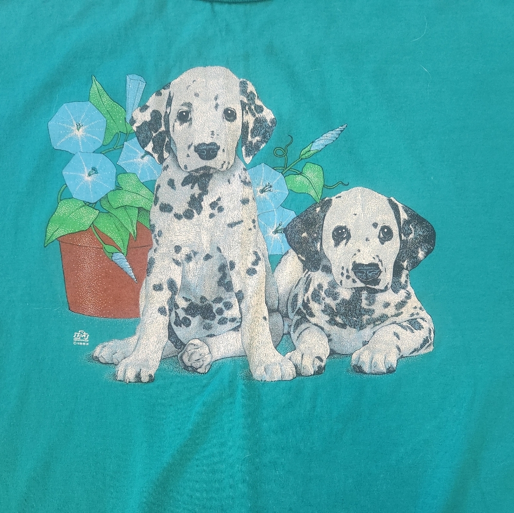 Plus Sized Jerzees Teal Dog Duo T-Shirt - Picture 2 of 3
